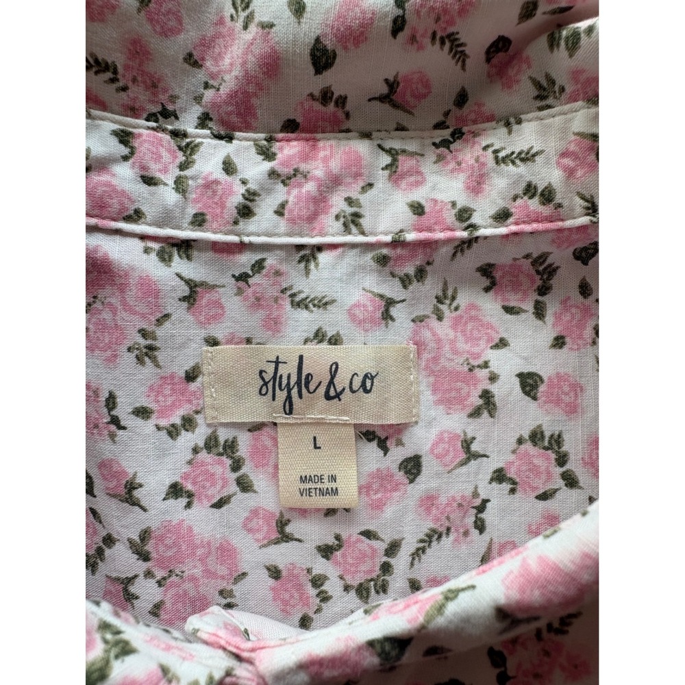 Style & Co. Ditsy Rose Floral Short Sleeve Collared Button Up Shirt Sz Large - Picture 6 of 8